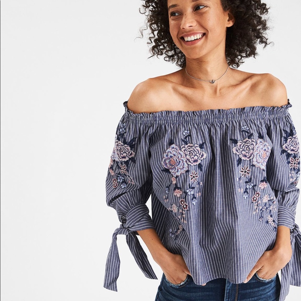 Off the shoulder striped floral top